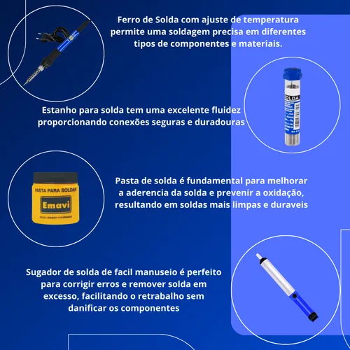 Kit Soldador + Estanho + Sugador Solda + Pasta Solda 60w - Imagem 4