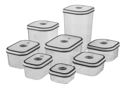Kit Potes Plásticos Transparente com Tampa Branca 8 Unidades - Imagem 3
