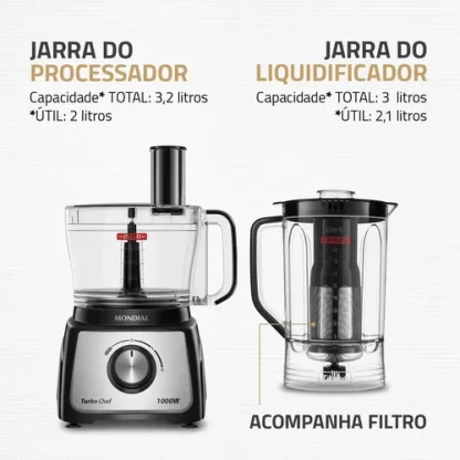 Multiprocessador Turbo Chef 5 em 1 Mondial 1000W MPN-01-B - Imagem 5