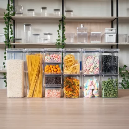 Kit 12 Potes Porta Mantimento Hermético Quadrado Cozinha em ACRILICO e Empilháveis - Imagem 4