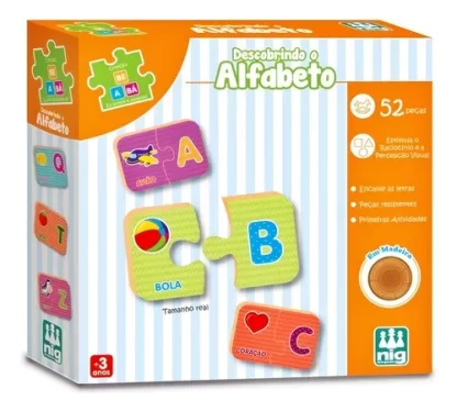 Jogo Pedagógico Descobrindo O Alfabeto 52 Peças - Madeira - Imagem 6