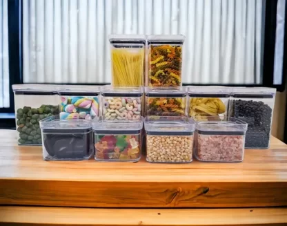 Kit 12 Potes Porta Mantimento Hermético Quadrado Cozinha em ACRILICO e Empilháveis - Imagem 6