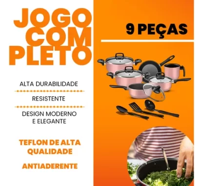 Jogo De Panelas Antiaderente 9 Peças Teflon Várias Cores - Imagem 5