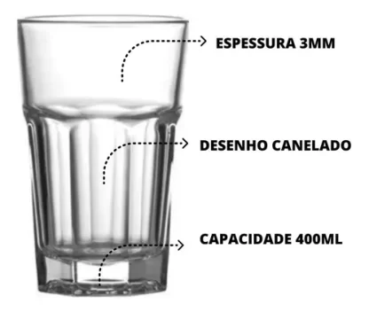 Jogo Kit 6 Copos Vidro Grosso 400ml Água Suco Drink Premium - Imagem 8