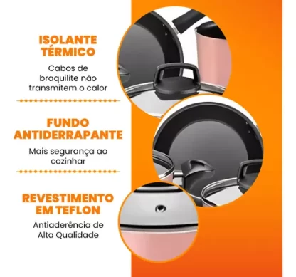 Jogo De Panelas Antiaderente 9 Peças Teflon Várias Cores - Imagem 6