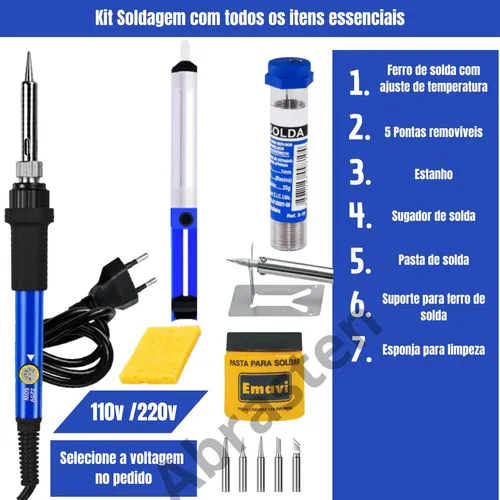 Kit Soldador + Estanho + Sugador Solda + Pasta Solda 60w - Imagem 7