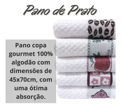 Pano De Prato Atoalhado Felpudo Macio Algodão Gourmet 5 Peças - Imagem 2