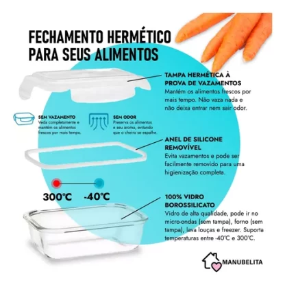 Kit 10 Potes Vidro 640ml Hermético Marmita Forno - Imagem 3