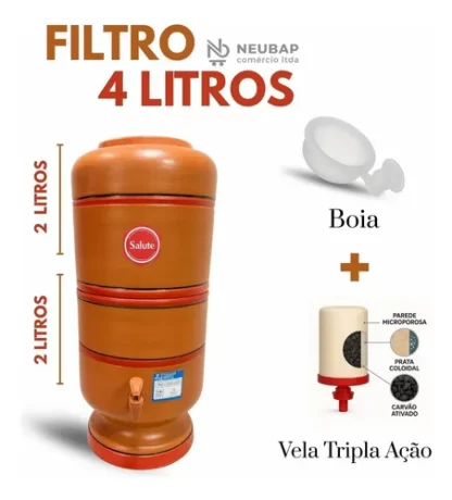 Filtro Salute De Barro 2 L C/vela Tripla Ação + Bóia Grátis - Imagem 3