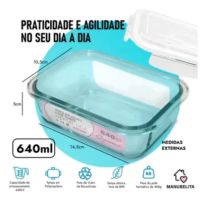 Kit 10 Potes Vidro 640ml Hermético Marmita Forno - Imagem 4