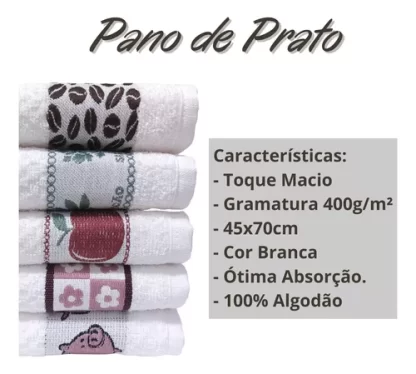 Pano De Prato Atoalhado Felpudo Macio Algodão Gourmet 5 Peças - Imagem 3