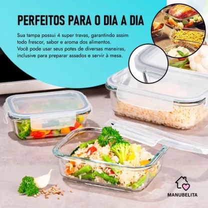 Kit 10 Potes Vidro 640ml Hermético Marmita Forno - Imagem 5